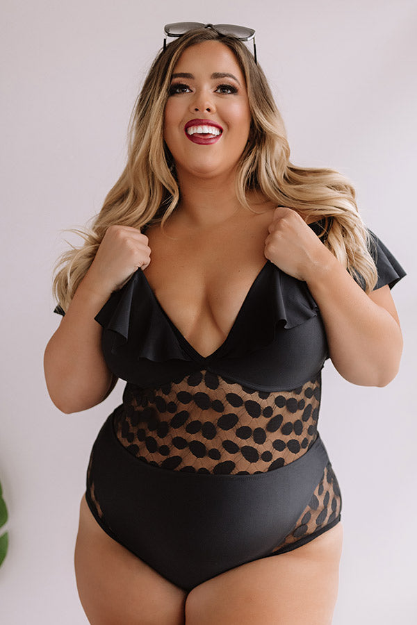 Prosecco Poolside Mesh One Piece Swimsuit in Black Curves Image - 4