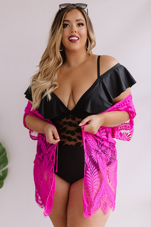 Prosecco Poolside Mesh One Piece Swimsuit in Black Curves Image - 3