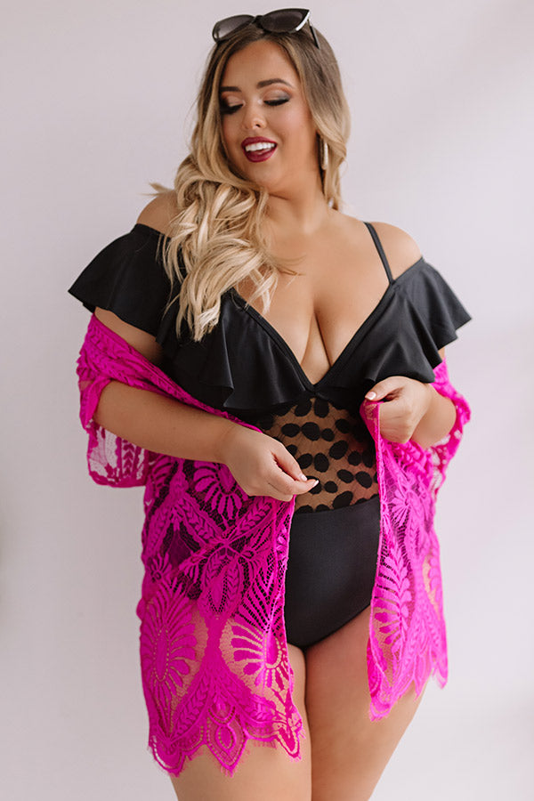 Prosecco Poolside Mesh One Piece Swimsuit in Black Curves Image - 1