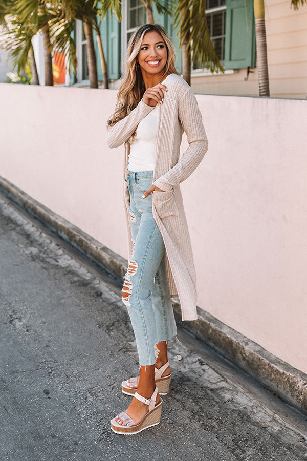 Key To Happiness Knit Duster Cardigan in Light Beige