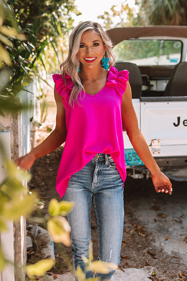 Malibu For Two Ruffle Tank in Hot Pink Image - 3