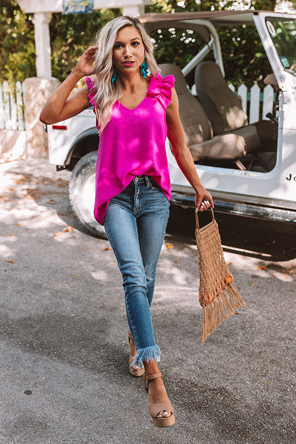 Malibu For Two Ruffle Tank in Hot Pink Image - 2
