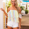 Sassy In Seaside Stripe Off Shoulder Top Image - 1