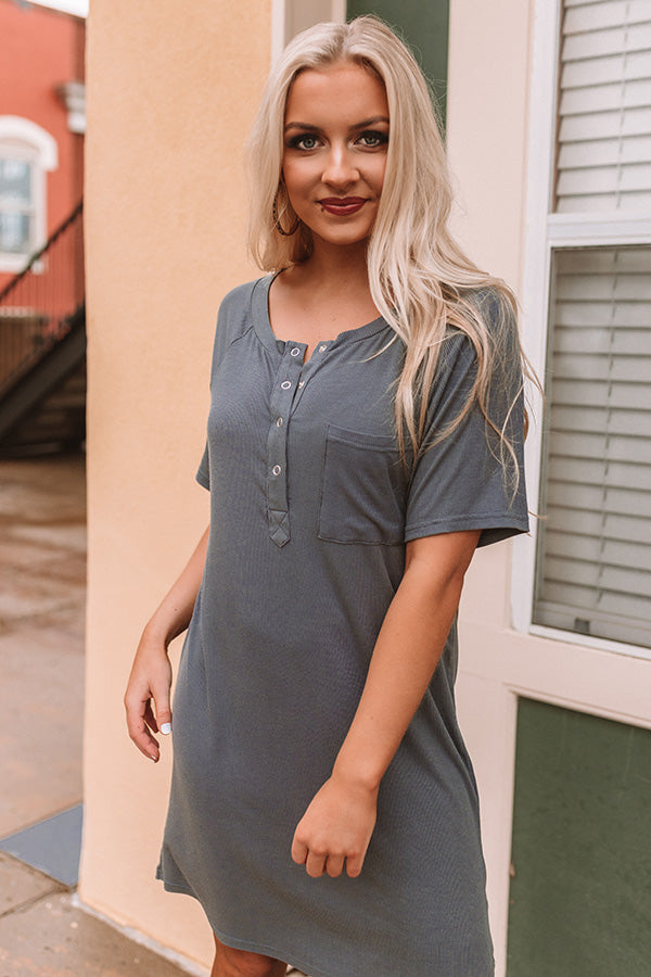 Weekend Bliss Henley Shift Dress in Charcoal Image - 5