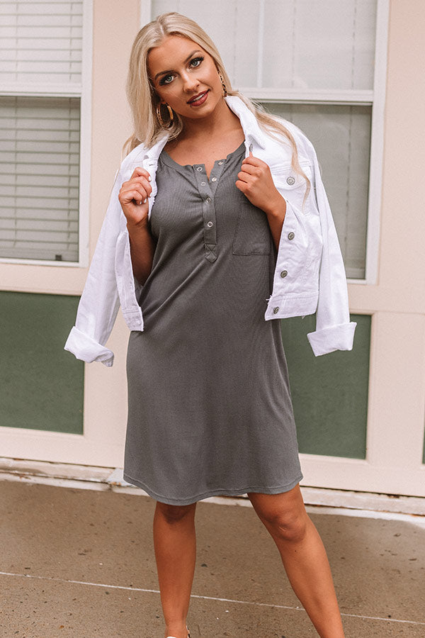 Weekend Bliss Henley Shift Dress in Charcoal Image - 3