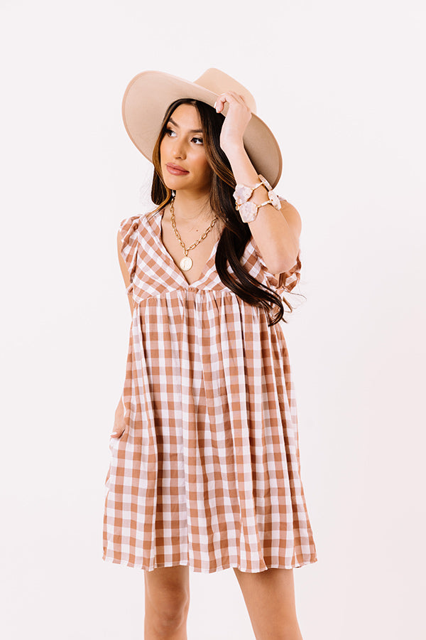 Coconut Kisses Checkered Babydoll Romper in Cinnamon Image - 2