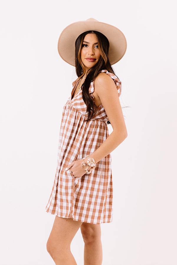 Coconut Kisses Checkered Babydoll Romper in Cinnamon Image - 5