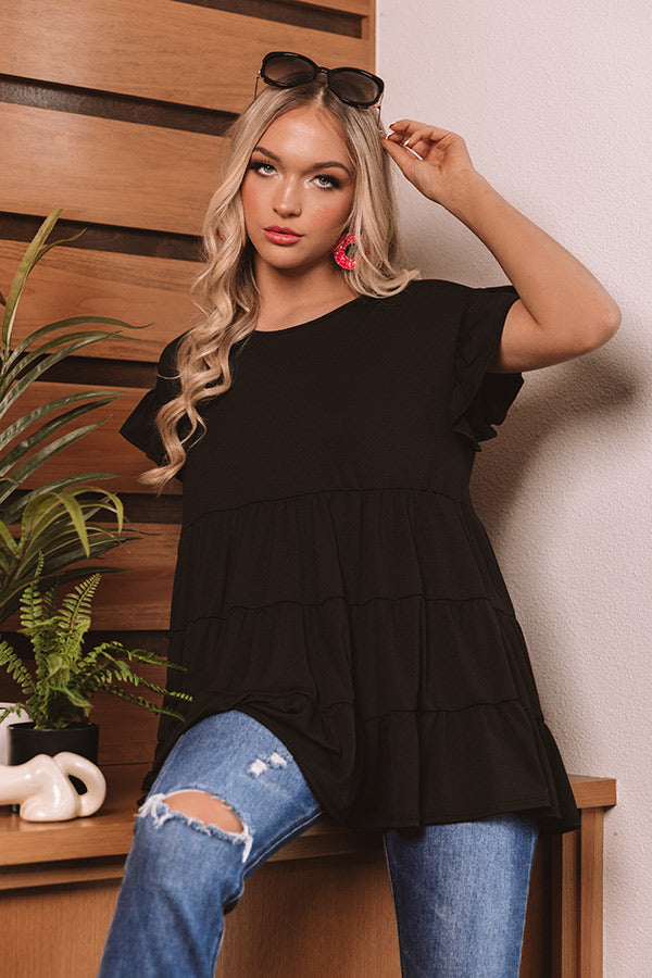 Boardwalk Brunch Babydoll Tunic Top in Black