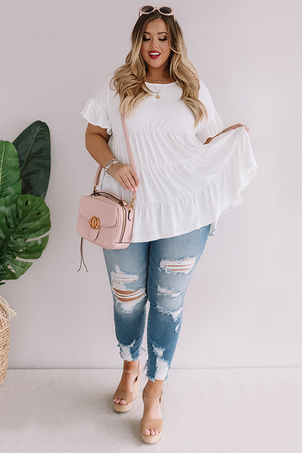 Boardwalk Brunch Babydoll Tunic Top in White Curves Image - 1