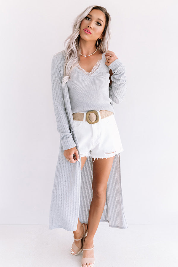 Key To Happiness Knit Duster Cardigan in Grey
