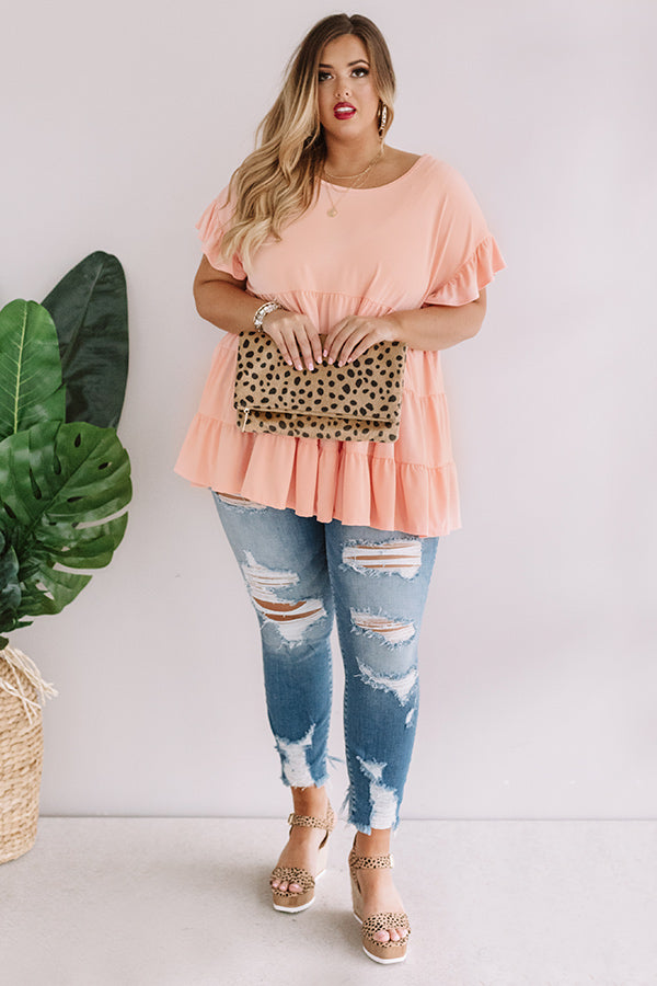 Boardwalk Brunch Babydoll Tunic Top in Peach Curves Image - 2