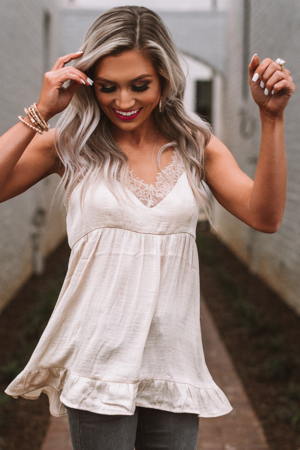 Island Obsession Lace Shift Tank In Champagne