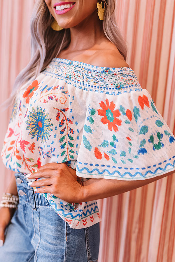 Mojitos In Mexico Floral Shift Top In Cream Image - 4
