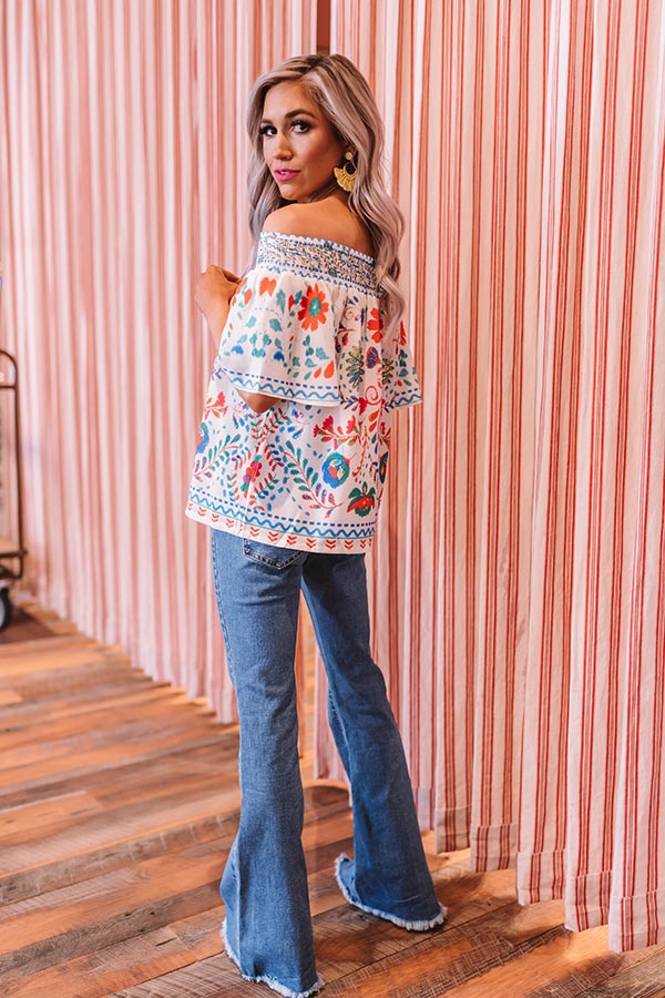 Mojitos In Mexico Floral Shift Top In Cream Image - 5