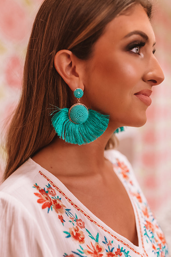 Talkin' About Tulum Fan Earrings In Turquoise