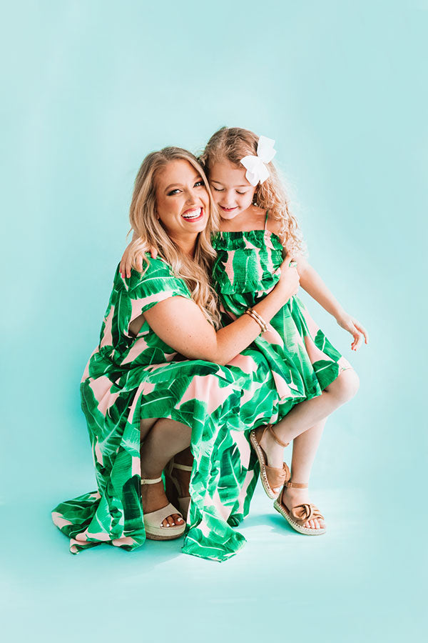 Pools And Palm Trees Children's Smocked Dress In Palm Leaf Green Image - 2