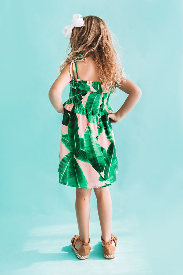 Pools And Palm Trees Children's Smocked Dress In Palm Leaf Green Image - 4