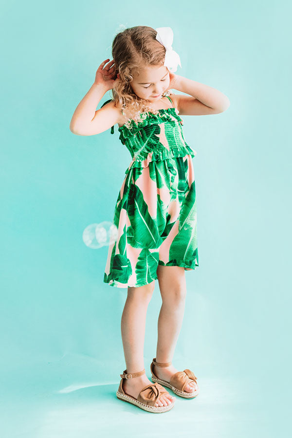Pools And Palm Trees Children's Smocked Dress In Palm Leaf Green Image - 3