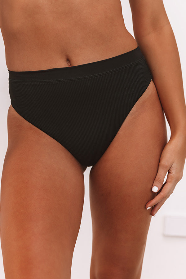 Sandbar Babe High Waist Ribbed Cheeky Bikini Bottom