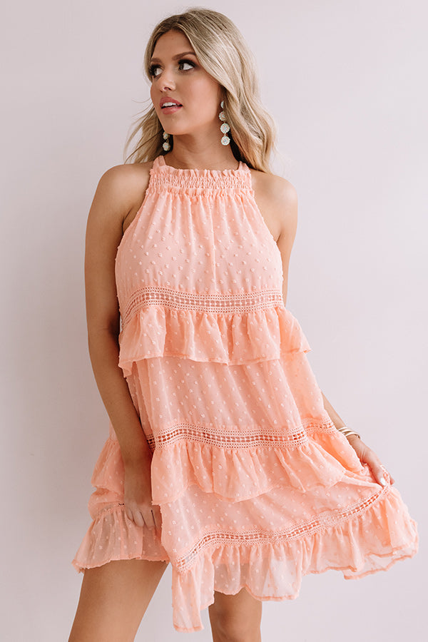 About A Twirl Ruffle Dress In Peach