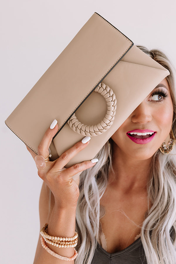 Greenwich Village Faux Leather Clutch in Warm Taupe