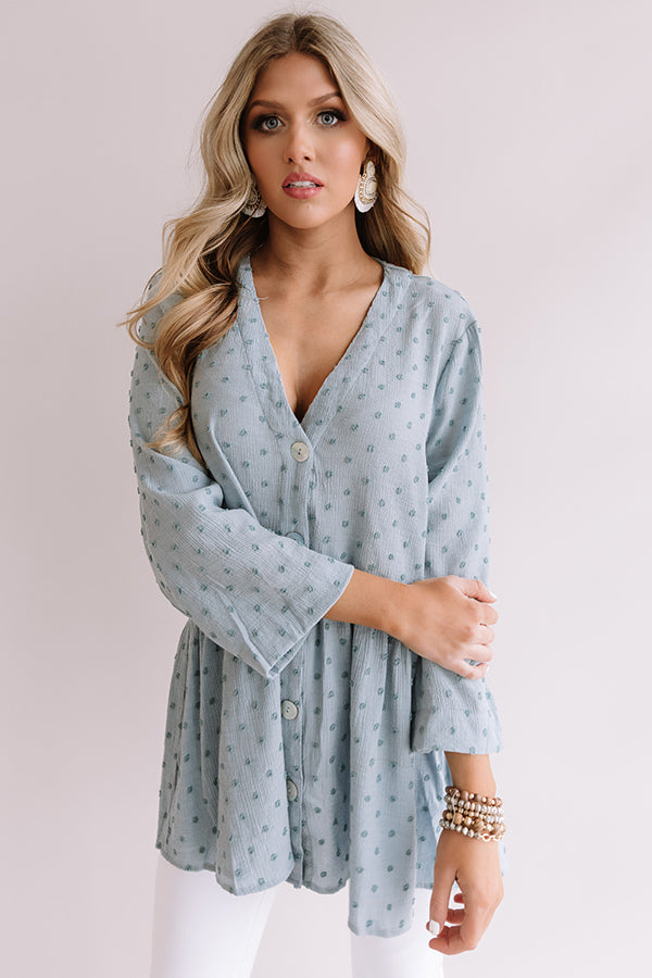 New Girl In Town Button Down Babydoll Top In Light Teal Image - 1