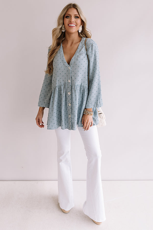 New Girl In Town Button Down Babydoll Top In Light Teal Image - 2