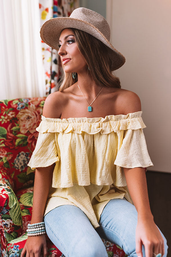 Bay Of Bliss Off Shoulder Ruffle Top In Yellow Image - 3