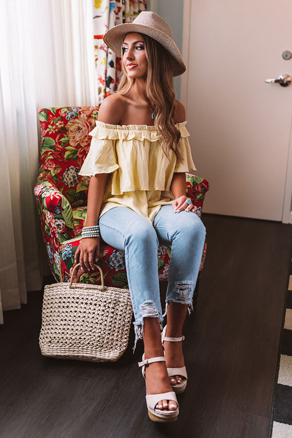 Bay Of Bliss Off Shoulder Ruffle Top In Yellow Image - 5