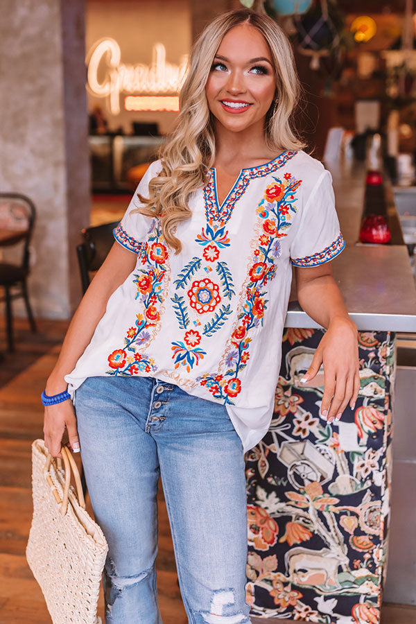 Chic Islander Embroidered Top