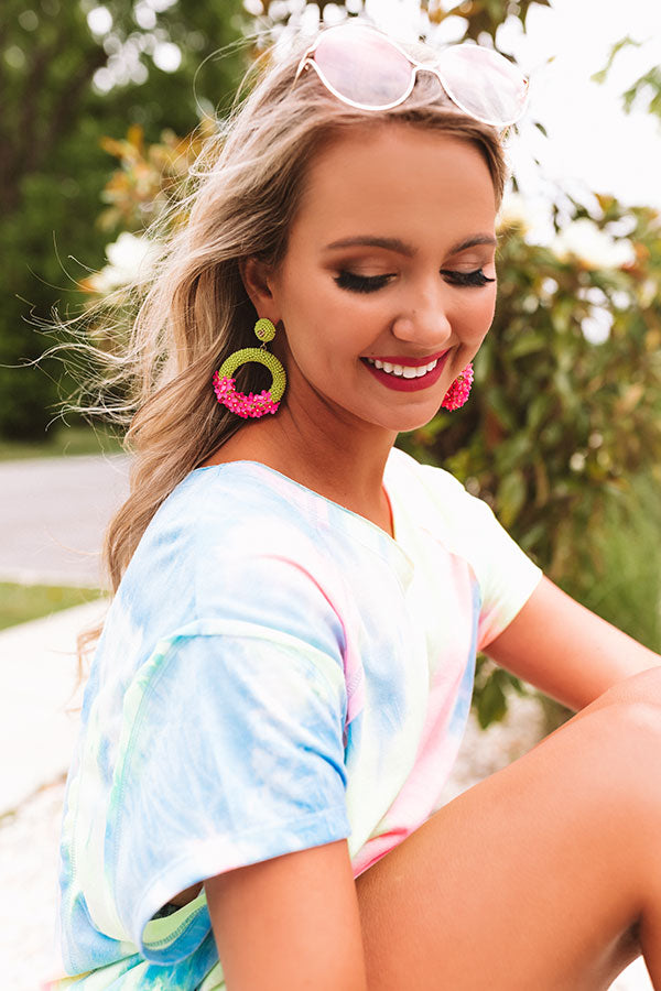 On Tiki Time Beaded Earrings In Lime Punch