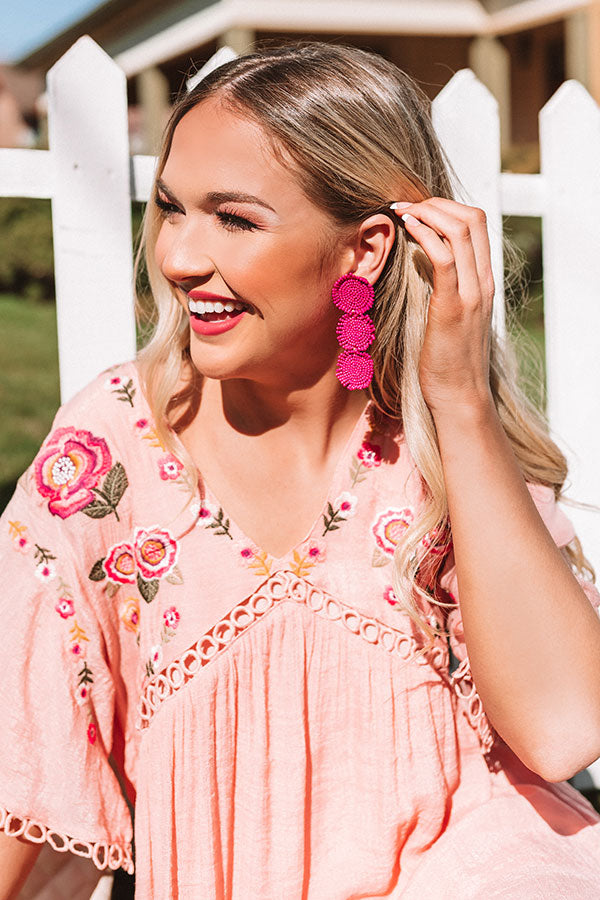 Positano Party Beaded Earrings in Hot Pink