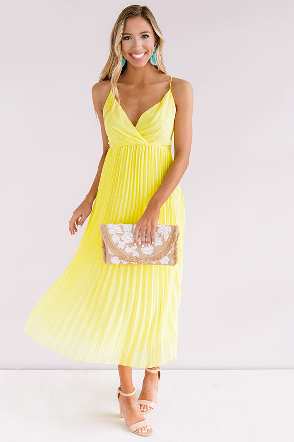 Photo Finish Pleated Midi In Neon Yellow Image - 2
