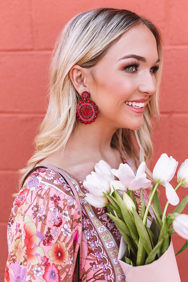 Take Me To Tulum Beaded Earrings in Red
