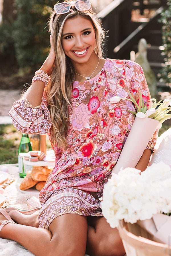 Fiji Sunset Floral Shift Dress In Pink Image - 2
