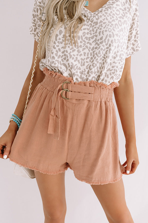 St. Barts Babe High Waist Frayed Shorts in Latte