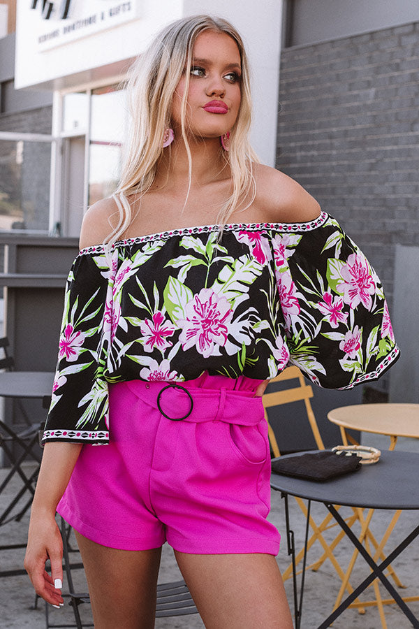 Breezy Blooms Off Shoulder Top In Black