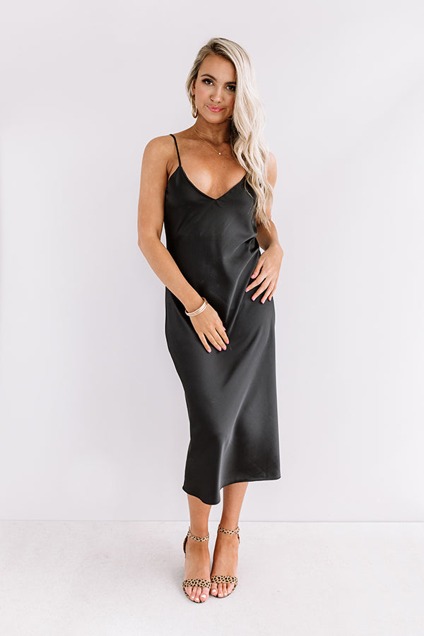 Glam Expectations Satin Midi in Black Image - 2