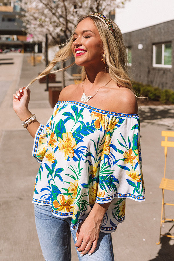 Breezy Blooms Off Shoulder Top In Ivory