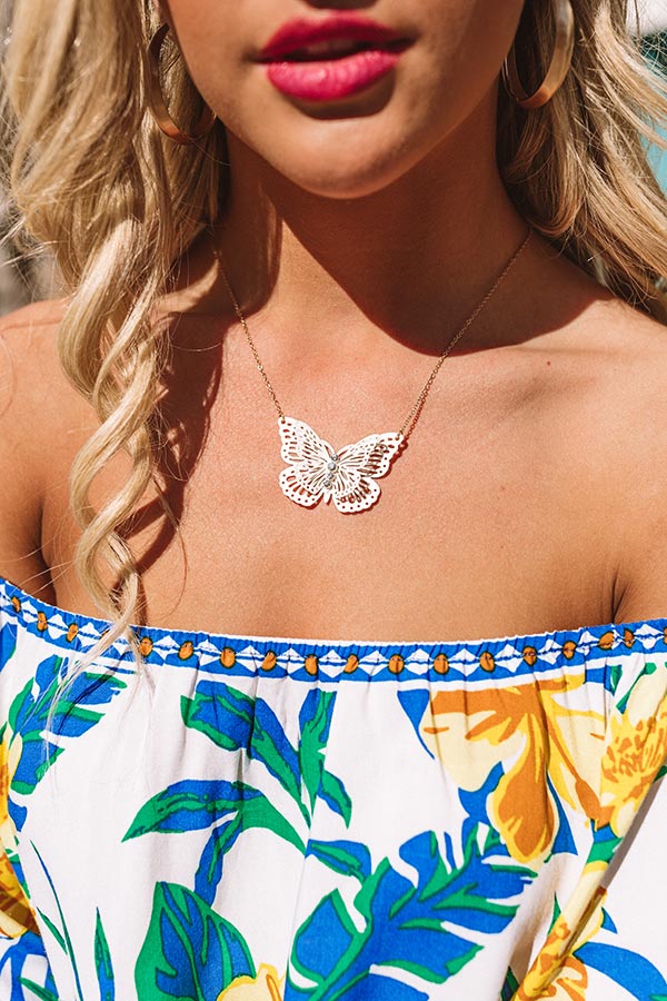 Social Butterfly Necklace In White