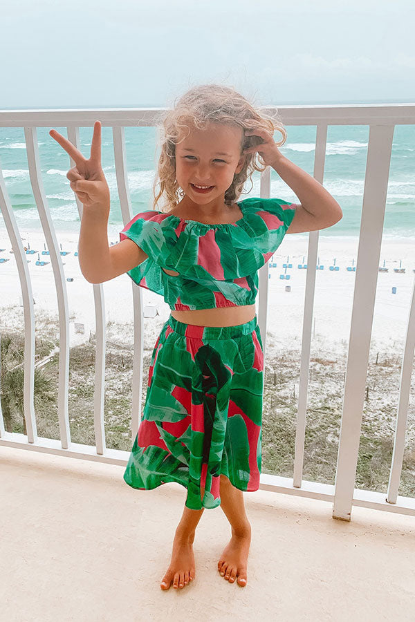 Stars Align Children's Off Shoulder Top In Palm Leaf Green Image - 1