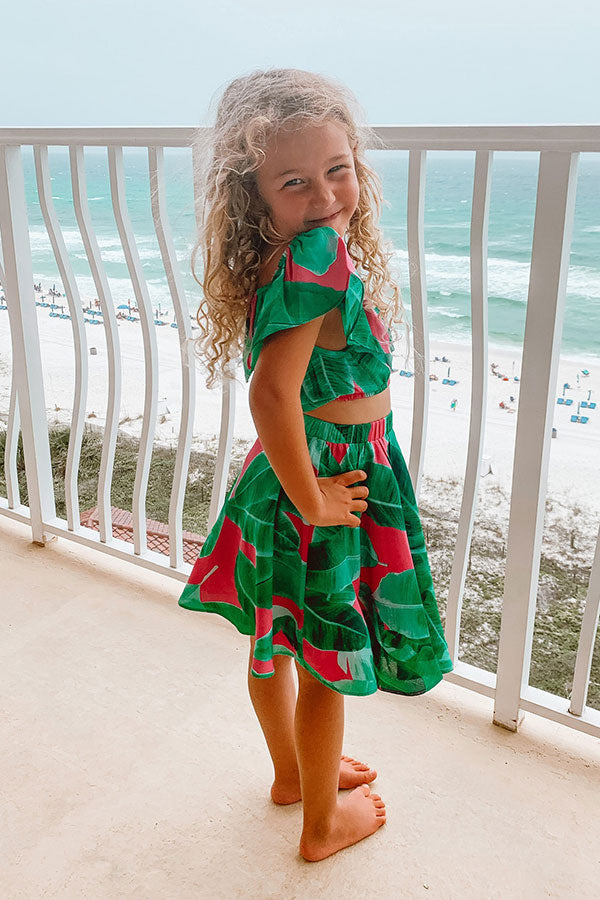 Stars Align Children's Off Shoulder Top In Palm Leaf Green Image - 2