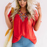 Mediterranean Sea Embroidered Top In Red Image - 1