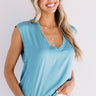 Champagne Sparkler Satin Shift Top in Ocean Blue Image - 1