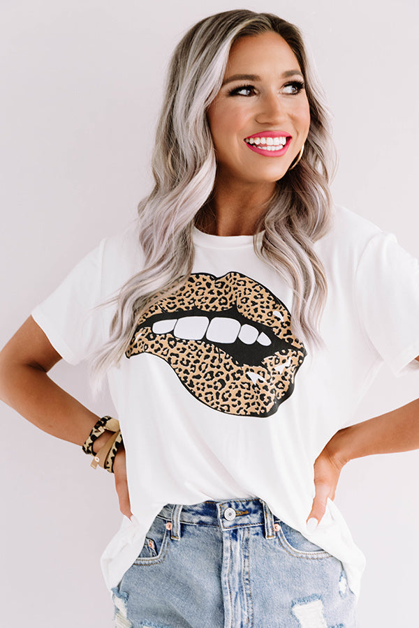It's Glossy Leopard Lips Shift Tee In White