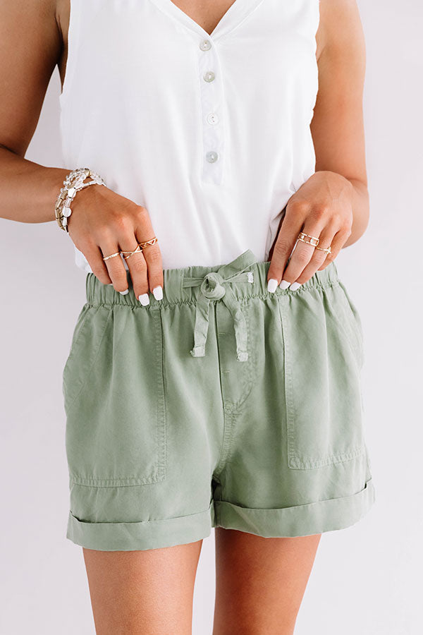 The Amalee Chambray Shorts In Sage