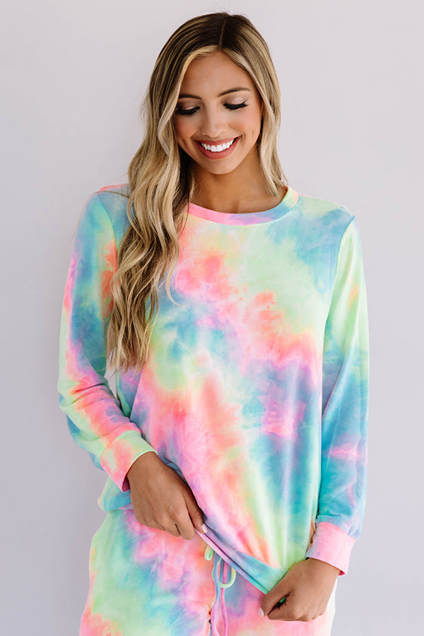 Snuggle Down Tie Dye Sweatshirt In Pink