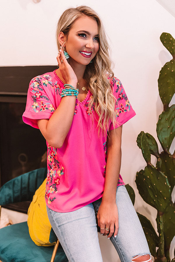Hey, Senorita Embroidered Top In Hot Pink