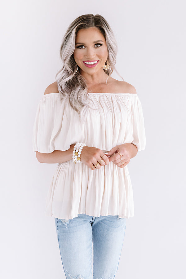 Under The Italian Sun Off Shoulder Top In Champagne Image - 4