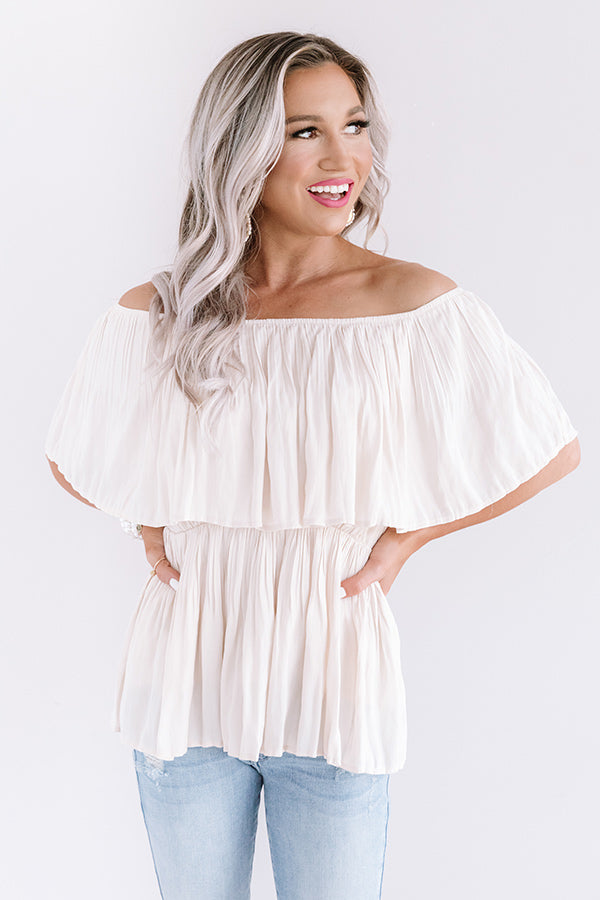 Under The Italian Sun Off Shoulder Top In Champagne